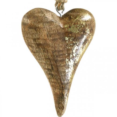 daiktų Medinės širdelės su aukso dekoru, mango mediena, dekoratyviniai pakabukai 10cm × 7cm 8vnt
