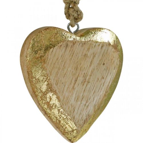 daiktų Širdelės pakabinamos, mango mediena, medžio apdaila su aukso efektu 8,5cm × 8cm 6vnt