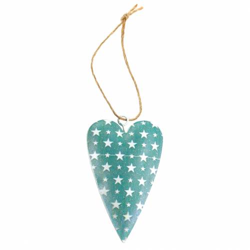 Floristik24 Dekoratyvinė kabykla širdelė metalinė žalia balta vintage 3,5x6,5cm 12vnt