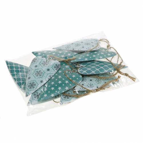 Floristik24 Dekoratyvinė kabykla širdelė metalinė žalia balta vintage 3,5x6,5cm 12vnt