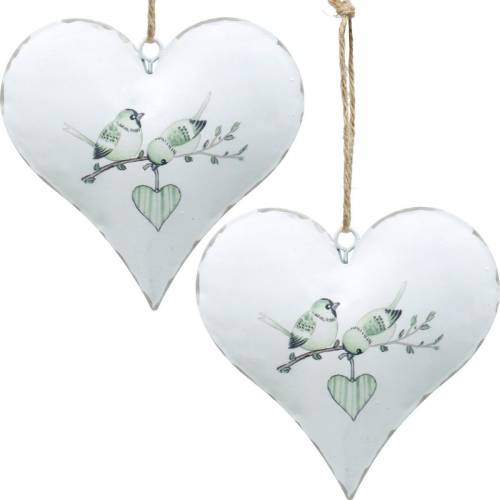 Floristik24 Dekoratyvinė kabyklos širdelė su paukščio motyvu, širdies puošmena Valentino dienai, metalinis pakabukas širdelės forma 4vnt