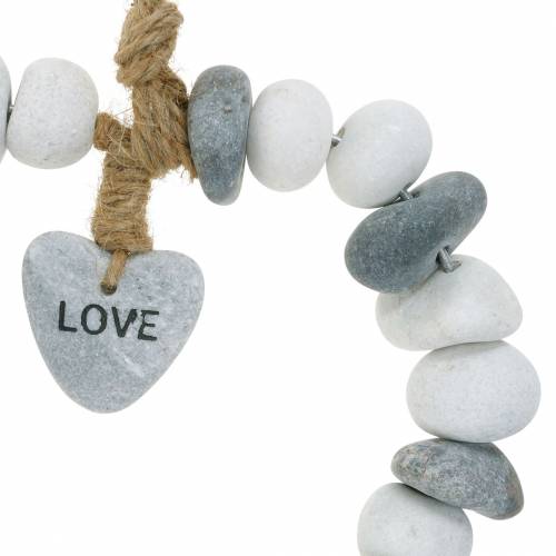 Floristik24 Širdelė pakabinimui “Love” iš upės akmenukų Gamta, pilka/balta Ø18cm 1 vnt.