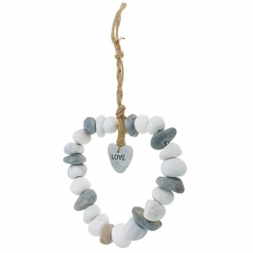 Floristik24 Širdelė pakabinimui “Love” iš upės akmenukų Gamta, pilka/balta Ø18cm 1 vnt.