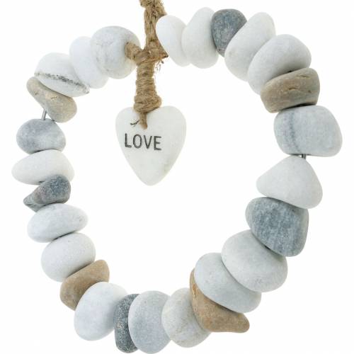 Floristik24 Širdelė pakabinimui “Love” iš upės akmenukų Gamta, pilka/balta Ø18cm 1 vnt.