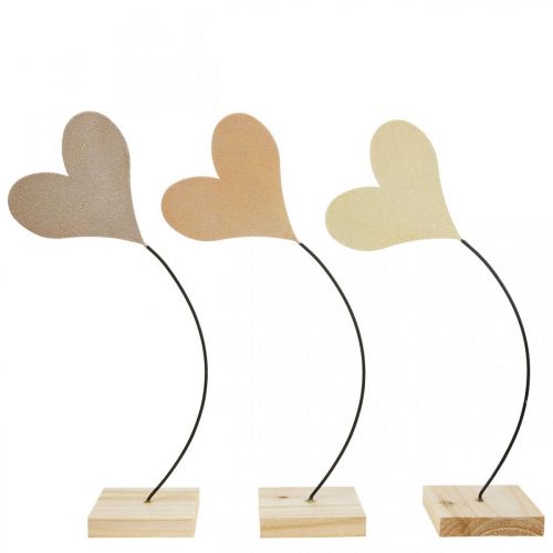 Stalo dekoravimo širdelės vestuvinės, širdelės puošmenos metalo smėlio/oranžinė/geltona H40cm 3vnt