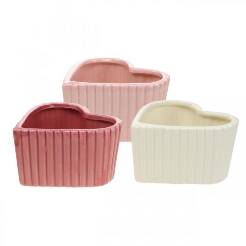 Dekoratyvinė širdelė keraminė balta, rožinė, mini vazonėlis H6cm 3 vnt