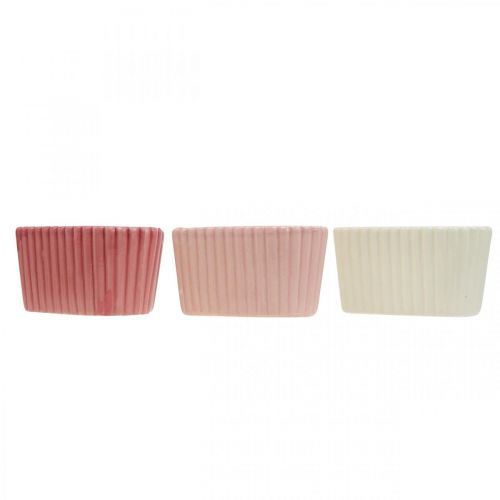 daiktų Dekoratyvinė širdelė keraminė balta, rožinė, mini vazonėlis H6cm 3 vnt