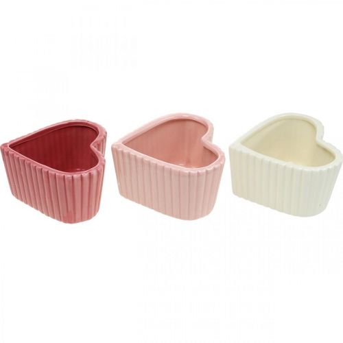 daiktų Dekoratyvinė širdelė keraminė balta, rožinė, mini vazonėlis H6cm 3 vnt