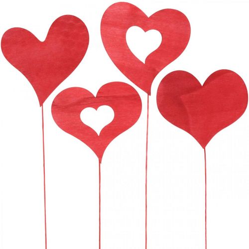 Floristik24 Gėlių kamštelio širdelė, medinė puošmena klijuoti, Valentino diena, raudonas dekoratyvinis kamštukas, Motinos diena L31-33cm 24vnt