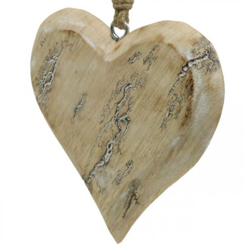 Floristik24 Vestuvių puošmena, širdelės pakabukas, Valentino diena, medinė dekoracija su raštu gamta, skalbta balta 14×15,5cm 3vnt.