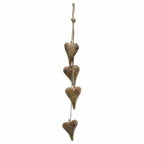 Floristik24 Medinės širdelės su blizgučiais ant sruogos pakabinti Natural L60cm