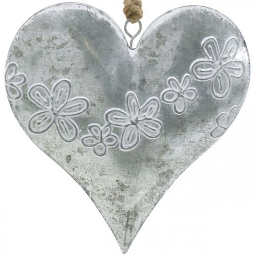 daiktų Širdelės pakabinamos, metalinė puošmena su įspaudu, Valentino diena, pavasarinė puošmena sidabrinė, balta H13cm 4vnt.
