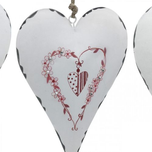 Floristik24 Dekoratyvinės širdelės pakabinimui metalinės baltos metalinės širdelės 12×16cm 3vnt