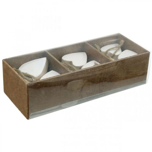 Floristik24 Medinės širdelės, dekoracija pakabinimui, Valentino diena natūrali, balta H5,5cm 18 vnt.