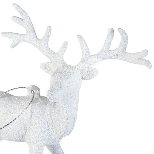 daiktų Elnio puošmena baltame kalėdiniame pakabuke H13,5cm 3vnt