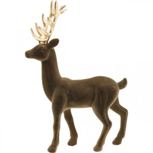 Floristik24 Deco elnio puošmena figūrėlė Deco šiaurės elnias flokuotas rudas H37cm