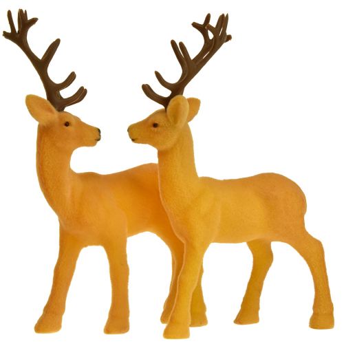 daiktų Deer Deco šiaurės elniai geltonai rudi flokuoti H20,5cm 2 rinkinys