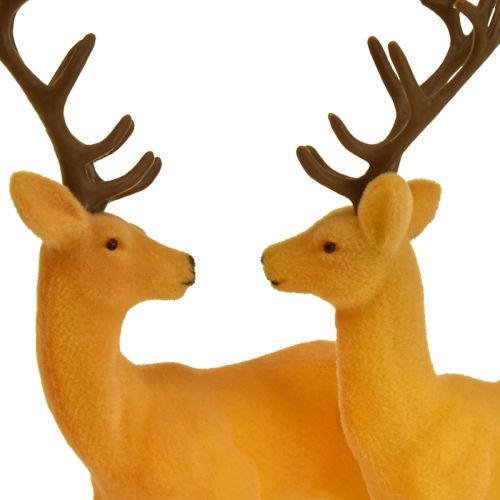 daiktų Deer Deco šiaurės elniai geltonai rudi flokuoti H20,5cm 2 rinkinys