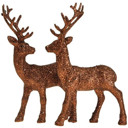 daiktų Deer Deco šiaurės elnio vario blizgučiai veršelio deko figūrėlė H20,5cm rinkinys iš 2 vnt.