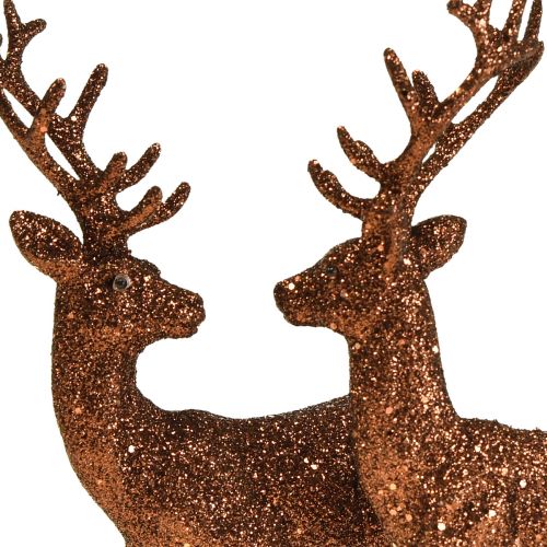 Floristik24 Deer Deco šiaurės elnio vario blizgučiai veršelio deko figūrėlė H20,5cm rinkinys iš 2 vnt.