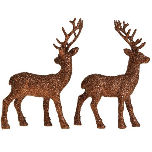 Floristik24 Deer Deco šiaurės elnio vario blizgučiai veršelio deko figūrėlė H20,5cm rinkinys iš 2 vnt.