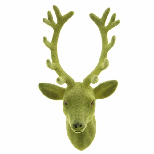 daiktų Dekoratyvinė elnio galva flokuota samanų žalia 10cm x 20cm 3 vnt