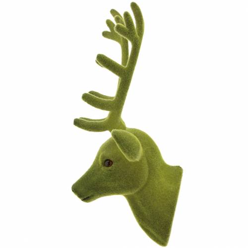 daiktų Dekoratyvinė elnio galva flokuota samanų žalia 10cm x 20cm 3 vnt