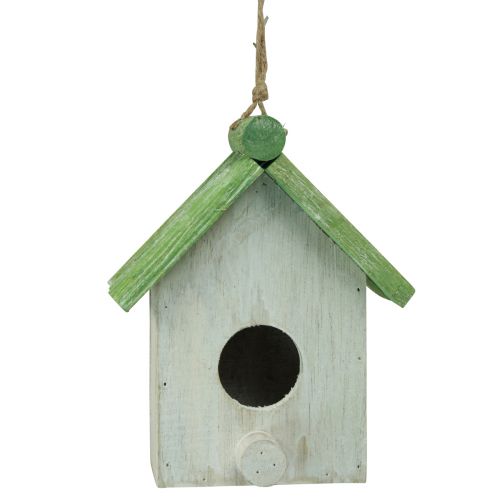 daiktų Pakabinama dekoracija paukščių namelio medinė žalia balta 14,5×7,5×17,5 cm