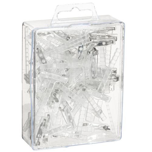 daiktų Vestuvinių atlapo smeigtukai skaidrūs/sidabriniai 5 cm 50 vnt.