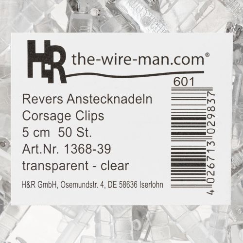 daiktų Vestuvinių atlapo smeigtukai skaidrūs/sidabriniai 5 cm 50 vnt.