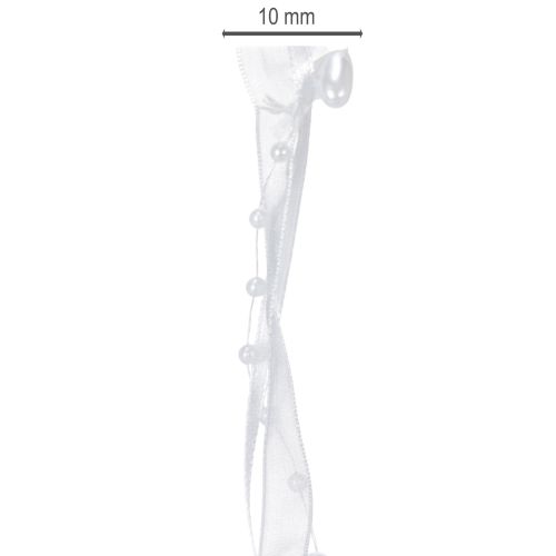 daiktų Vestuvių dekoravimo organzos juostelė, balta, 10 mm x 5 m, su širdelėmis ir perlais