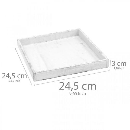 Floristik24 Dekoratyvinis padėklas baltas kvadratinis medinis dėklas shabby chic 24,5×24,5cm