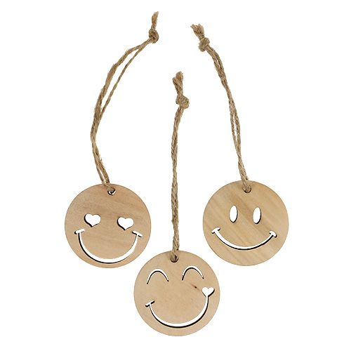 Floristik24 Medinis pakabukas Emoticon Emoticon® Ø4cm natūralus 24 vnt