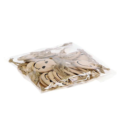daiktų Medinis pakabukas Emoticon Emoticon® Ø4cm natūralus 24 vnt