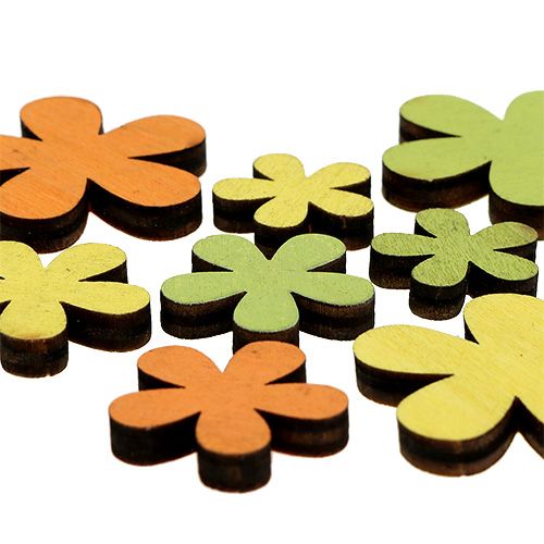 Floristik24 Medinė gėlė 2-3,5cm oranžinė, žalia, geltona 36vnt