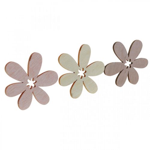 Medinės gėlės išsklaidytos dekoracijos žiedai medžio smėlio spalvos/geltonos/rožinės spalvos Ø4cm 72p