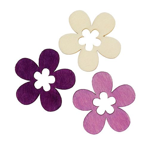 Floristik24 Rūšiuojamos medinės gėlės. Violetinė, balta 4cm 72vnt