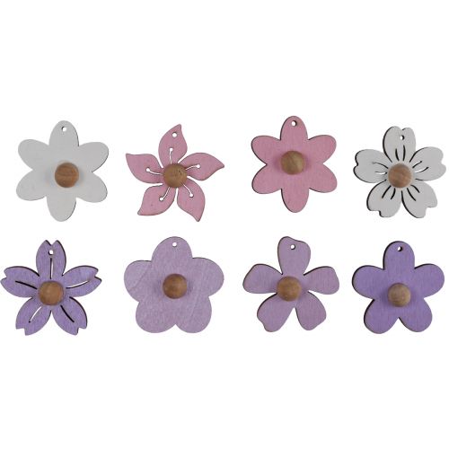daiktų Medinės gėlės pakabinamos dekoracijos medis violetinė, rožinė, balta 4,5cm 24vnt