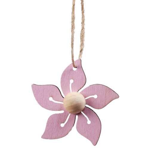 daiktų Medinės gėlės pakabinamos dekoracijos medis violetinė, rožinė, balta 4,5cm 24 vnt