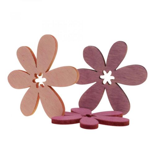Floristik24 Medinės gėlės išsklaidytos dekoracijos žiedai medis violetinė/violetinė/rožinė Ø2cm 144p
