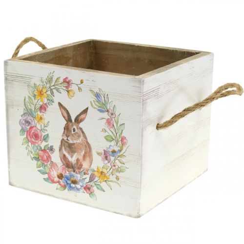 Floristik24 Deco sodintuvas Shabby Wood White Bunny Sodinamosios 12×14×14cm