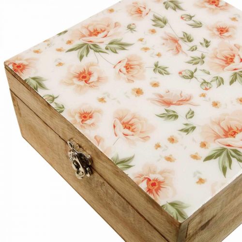 Floristik24 Medinė dėžutė su dangteliu papuošalų dėžutė medinė dėžutė 20×20×9,5 cm