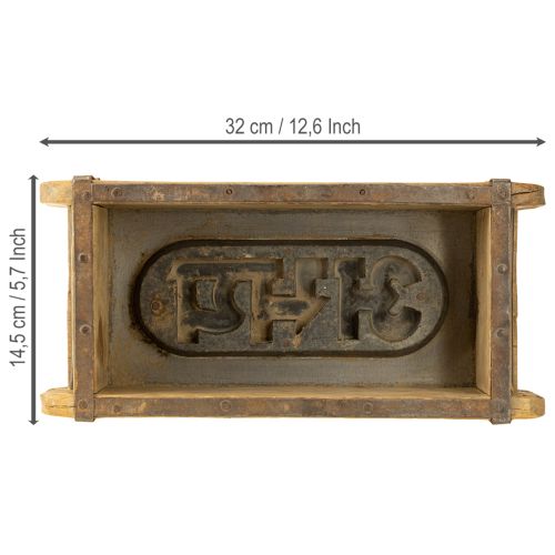 daiktų Medinė dekoracija vintažinės plytos formos ruda, rūdžių spalvos, 31 × 14,5 cm, aukštis 9 cm