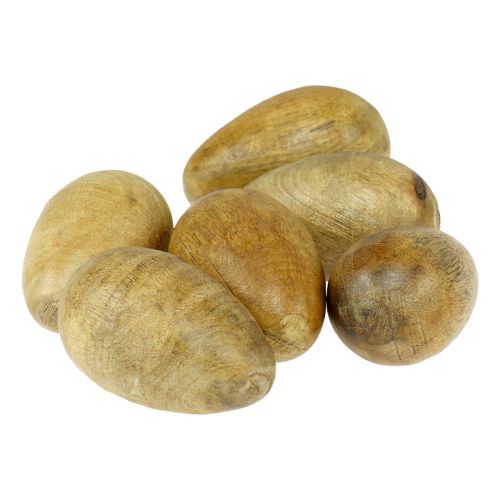 daiktų Mediniai kiaušiniai mango mediena džiuto tinklelyje Velykų puošmena natūralus 7-8cm 6 vnt