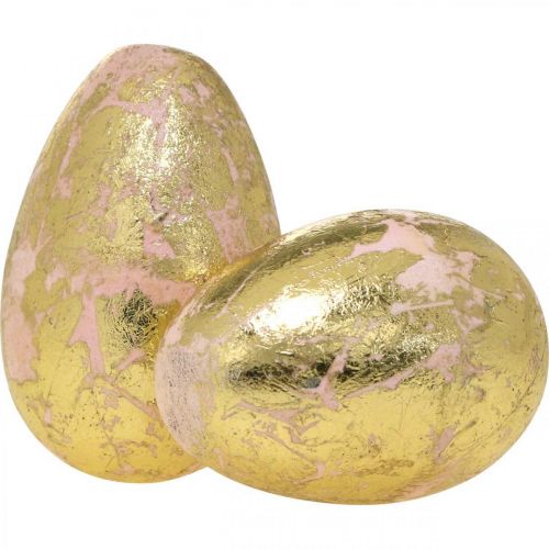 Floristik24 Kilmingi mediniai margučiai, pavasarinė puošmena, velykiniai margučiai tinkle rožinė, auksinė H7-7.5cm Ø 4-4.5cm 6vnt.