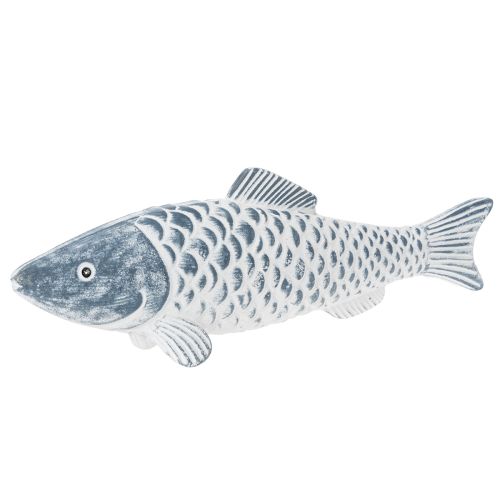 Medinė žuvelė mėlynos ir baltos spalvos, žuvies dekoracija, medžio miltai, 35 cm, 1 vnt. pirkti | Floristik24.lt