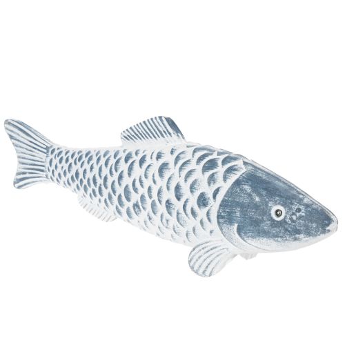 Medinė žuvelė mėlynos ir baltos spalvos, žuvies dekoracija, medžio miltai, 35 cm, 1 vnt. | Floristik24.lt