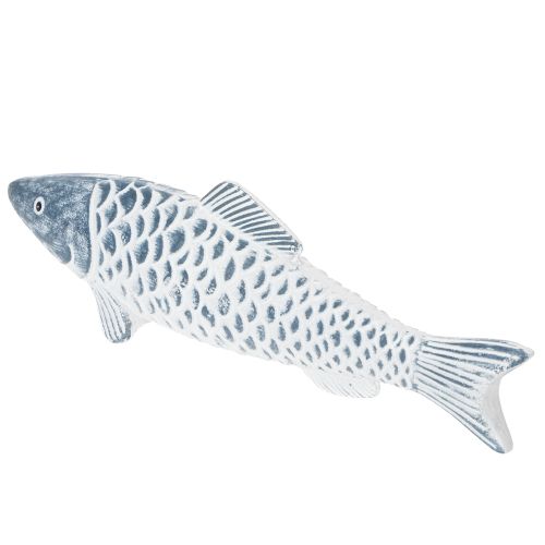 Medinė žuvelė mėlynos ir baltos spalvos, žuvies dekoracija, medžio miltai, 35 cm, 1 vnt. | Floristik24.lt