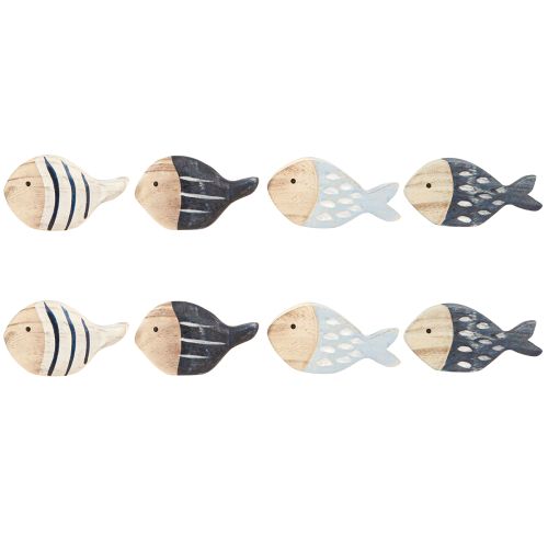 daiktų Medinės žuvies jūrinės stalo puošmenos Natural Blue White 8-9cm 8 vnt