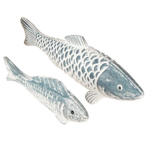 daiktų Medinė žuvis mėlynai baltai medienos miltais L23cm/35cm Rinkinyje 2 vnt
